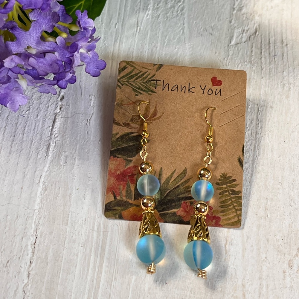 Chic Gold and Natural Aquamarine Beaded Earrings